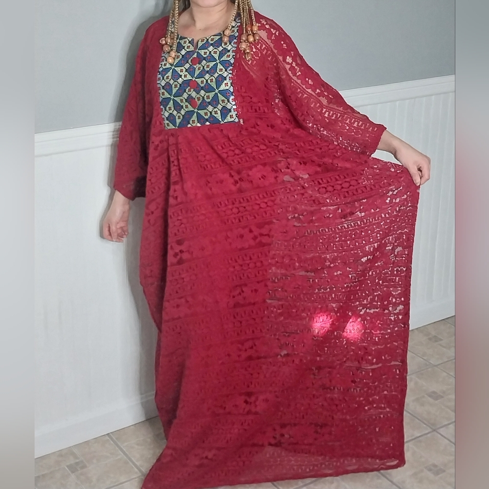 Red Long Sleeve Kaftan Dress